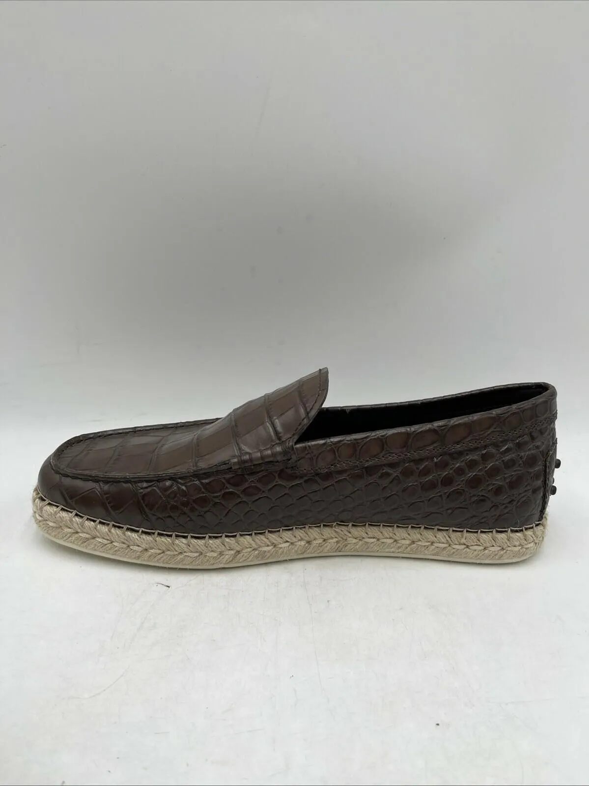 TOD’s Brown Croc Print Leather Moc Toe Espadrille Loafers Men’s Size 7.5 - Very Good