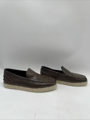 TOD’s Brown Croc Print Leather Moc Toe Espadrille Loafers Men’s Size 7.5 - Very Good