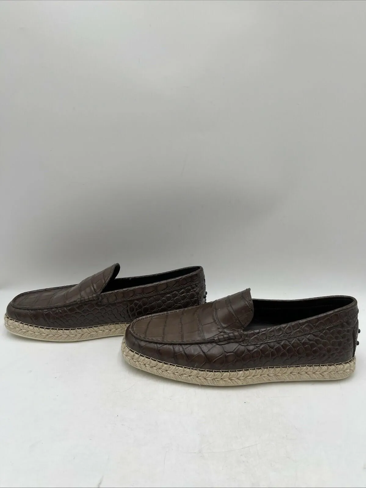 TOD’s Brown Croc Print Leather Moc Toe Espadrille Loafers Men’s Size 7.5 - Very Good