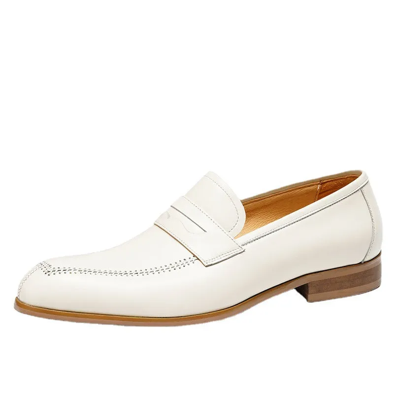 Top Layer Cowhide Men's Leather Shoes British Loafers Men's Leather Business Casual Pedal Formal Shoes Wedding White Leather Shoes21313