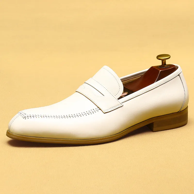 Top Layer Cowhide Men's Leather Shoes British Loafers Men's Leather Business Casual Pedal Formal Shoes Wedding White Leather Shoes21313