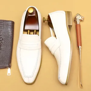 Top Layer Cowhide Men's Leather Shoes British Loafers Men's Leather Business Casual Pedal Formal Shoes Wedding White Leather Shoes21313
