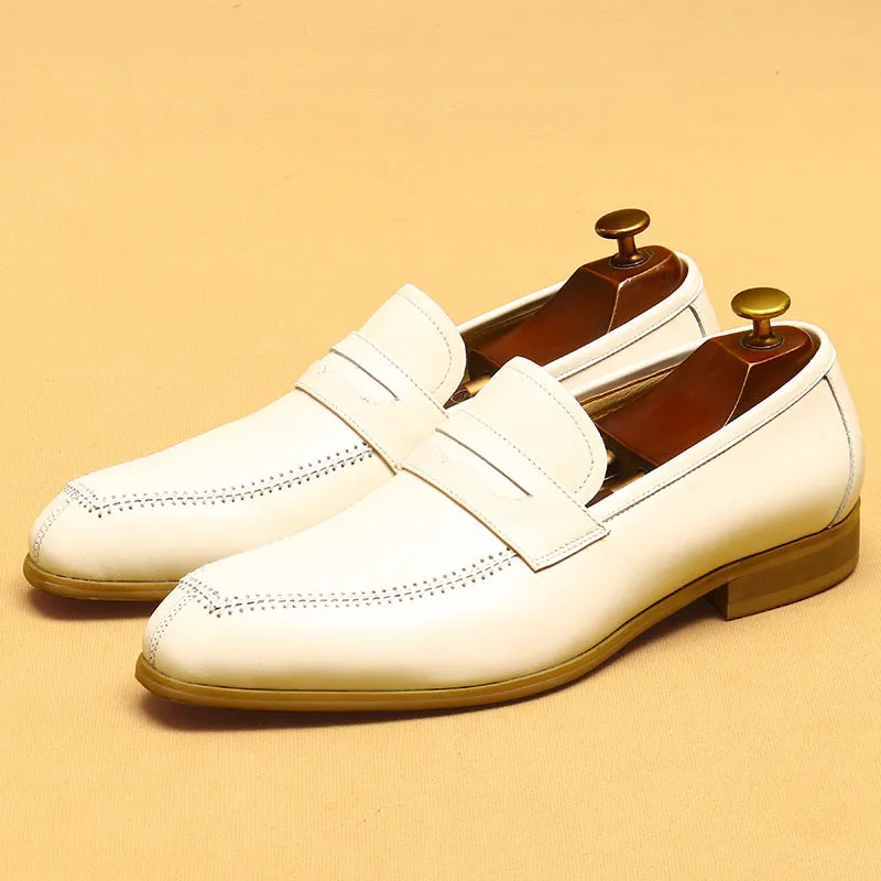 Top Layer Cowhide Men's Leather Shoes British Loafers Men's Leather Business Casual Pedal Formal Shoes Wedding White Leather Shoes21313
