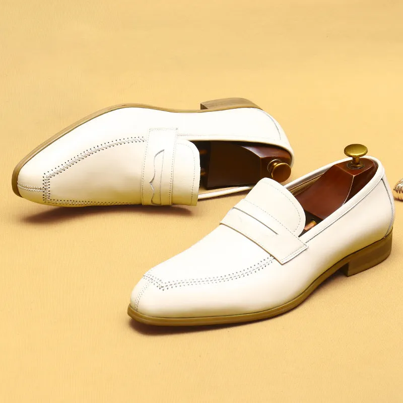 Top Layer Cowhide Men's Leather Shoes British Loafers Men's Leather Business Casual Pedal Formal Shoes Wedding White Leather Shoes21313
