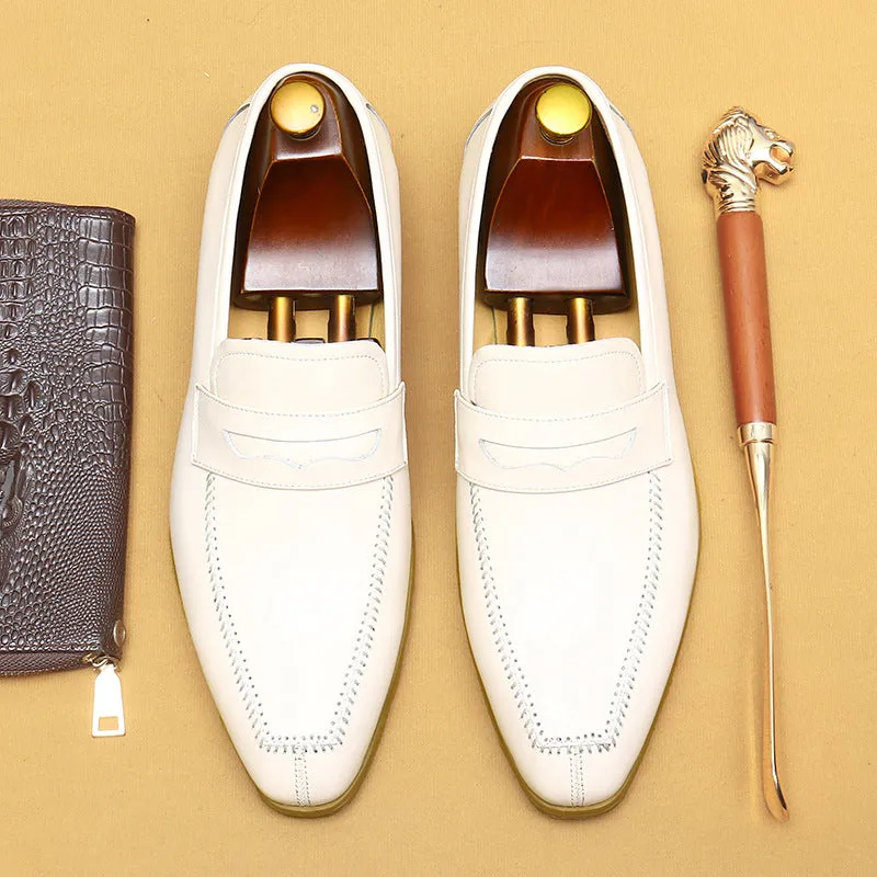 Top Layer Cowhide Men's Leather Shoes British Loafers Men's Leather Business Casual Pedal Formal Shoes Wedding White Leather Shoes21313