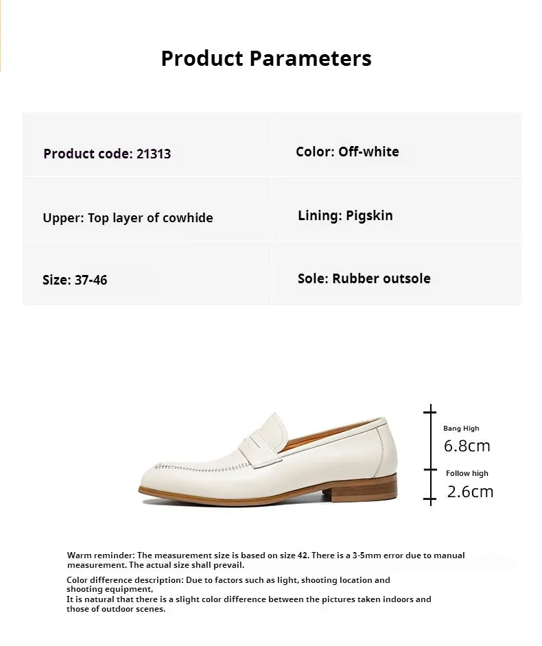 Top Layer Cowhide Men's Leather Shoes British Loafers Men's Leather Business Casual Pedal Formal Shoes Wedding White Leather Shoes21313