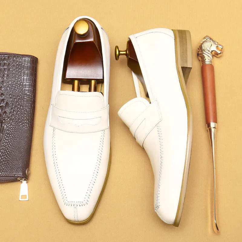 Top Layer Cowhide Men's Leather Shoes British Loafers Men's Leather Business Casual Pedal Formal Shoes Wedding White Leather Shoes21313