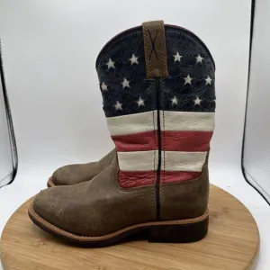 Twisted X Youth Size 1 M American Flag Cowboy Boots Shoes Brown Leather YOW0010