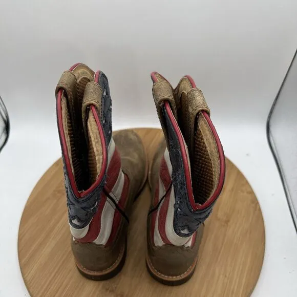 Twisted X Youth Size 1 M American Flag Cowboy Boots Shoes Brown Leather YOW0010