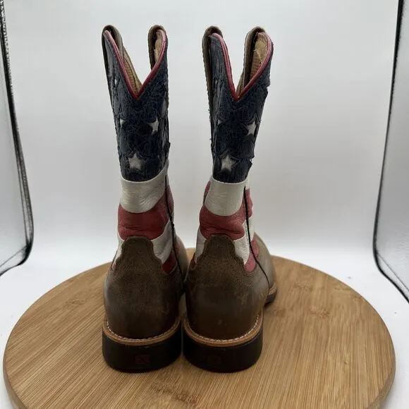 Twisted X Youth Size 1 M American Flag Cowboy Boots Shoes Brown Leather YOW0010