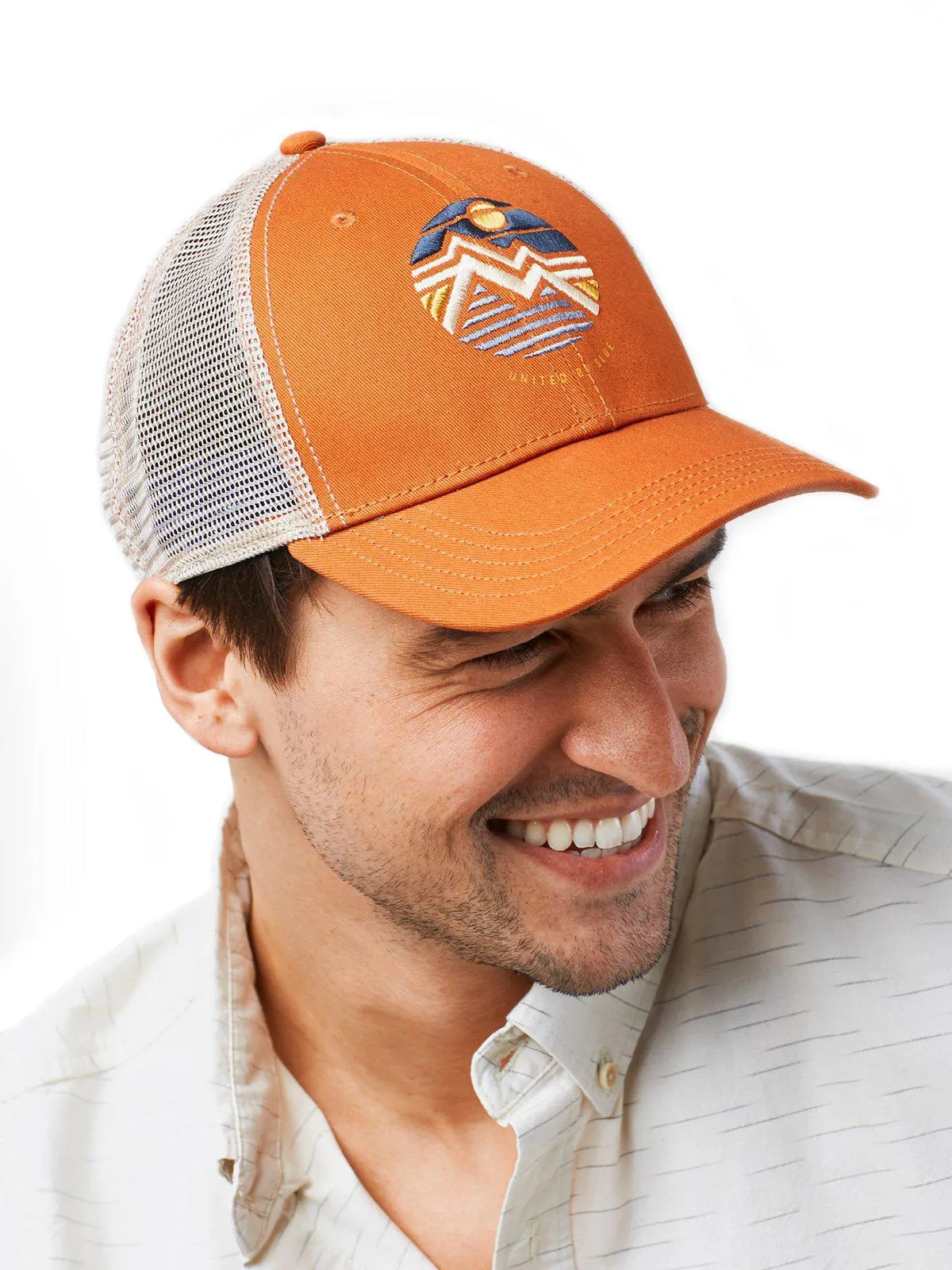 United by Blue Geo Mountain Trucker Hat Tawny