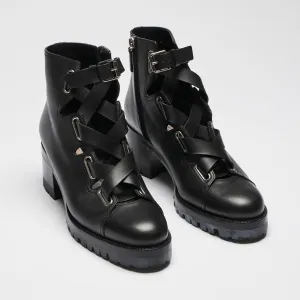 Valentino Black Leather Lace Up Ankle Boots Size 40