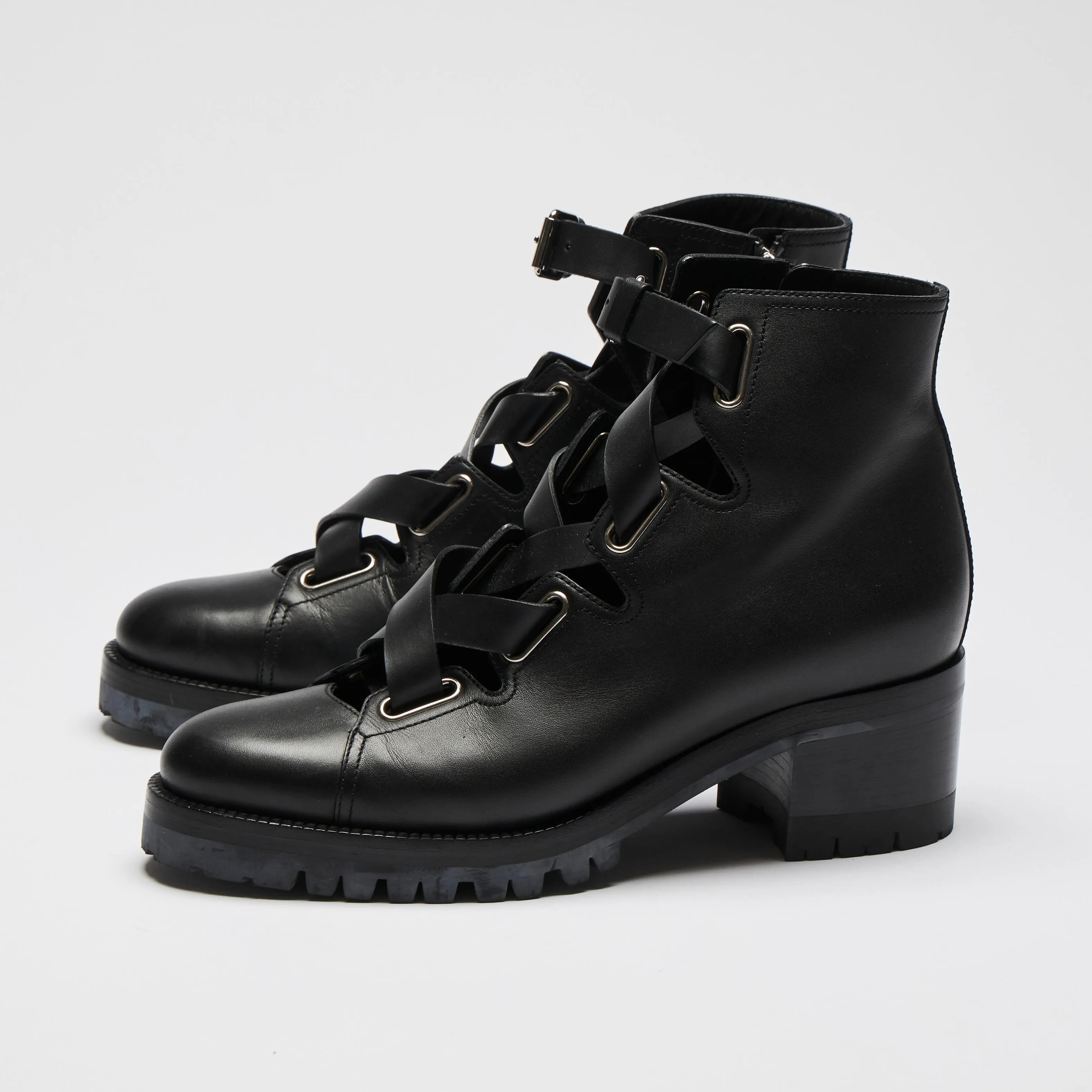 Valentino Black Leather Lace Up Ankle Boots Size 40