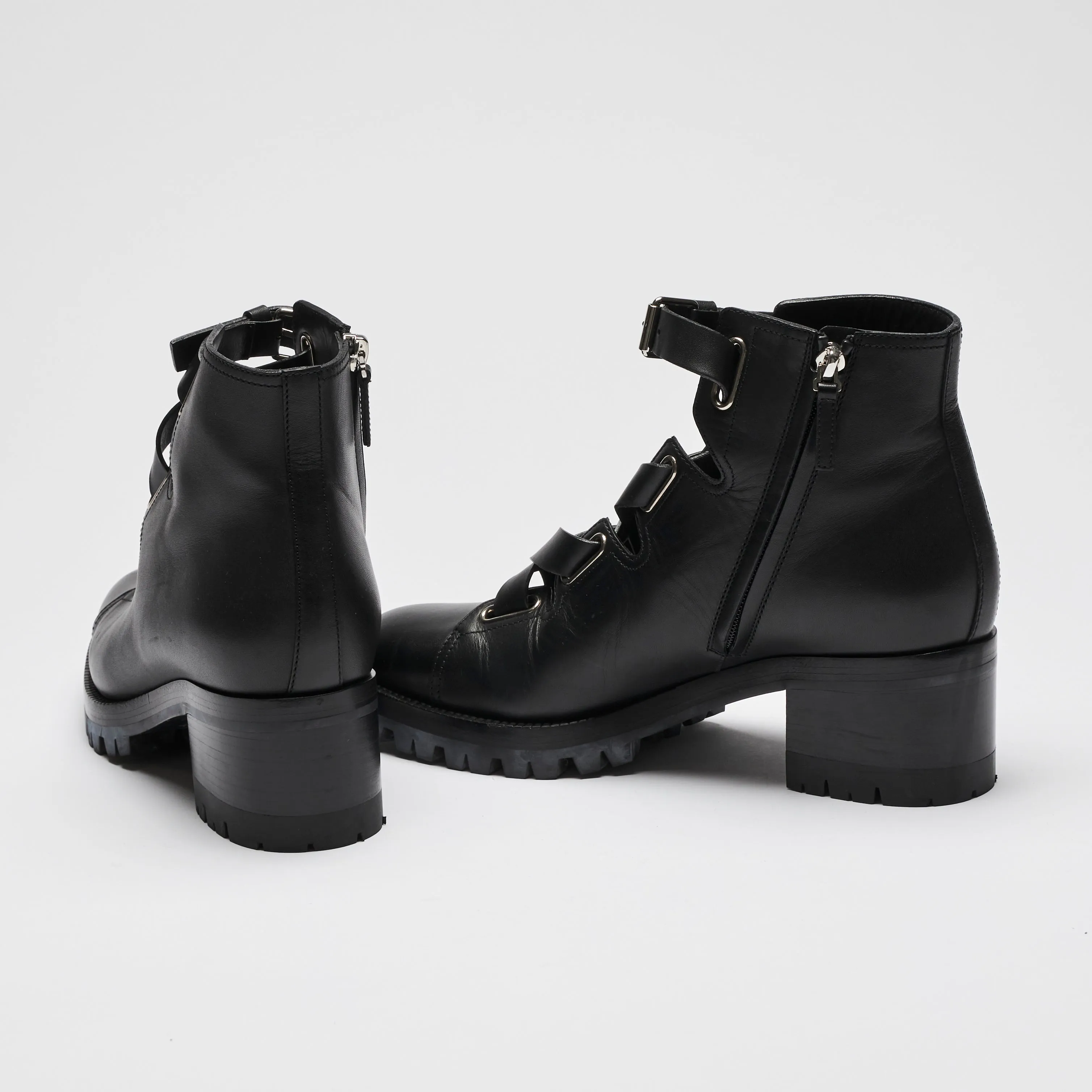 Valentino Black Leather Lace Up Ankle Boots Size 40