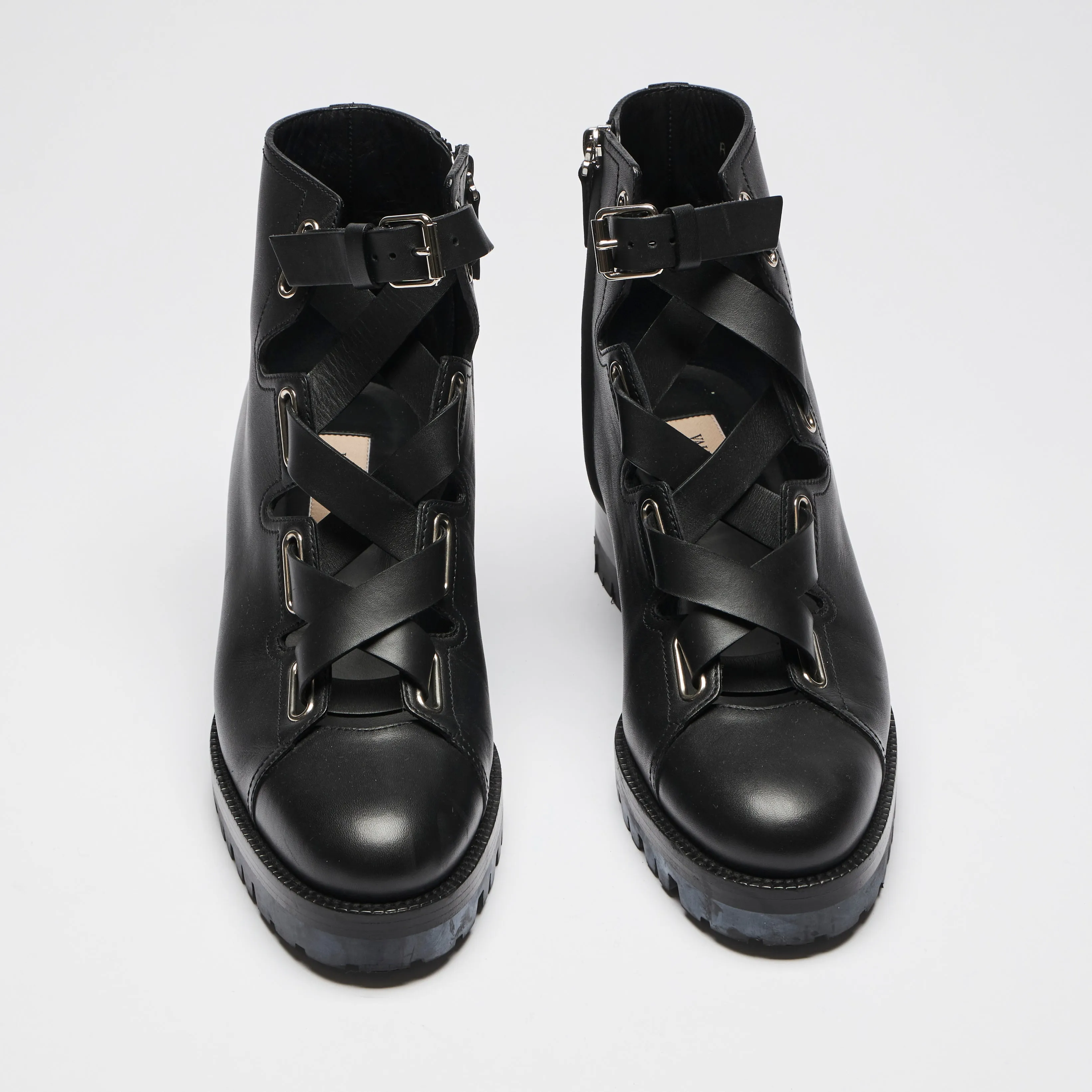 Valentino Black Leather Lace Up Ankle Boots Size 40