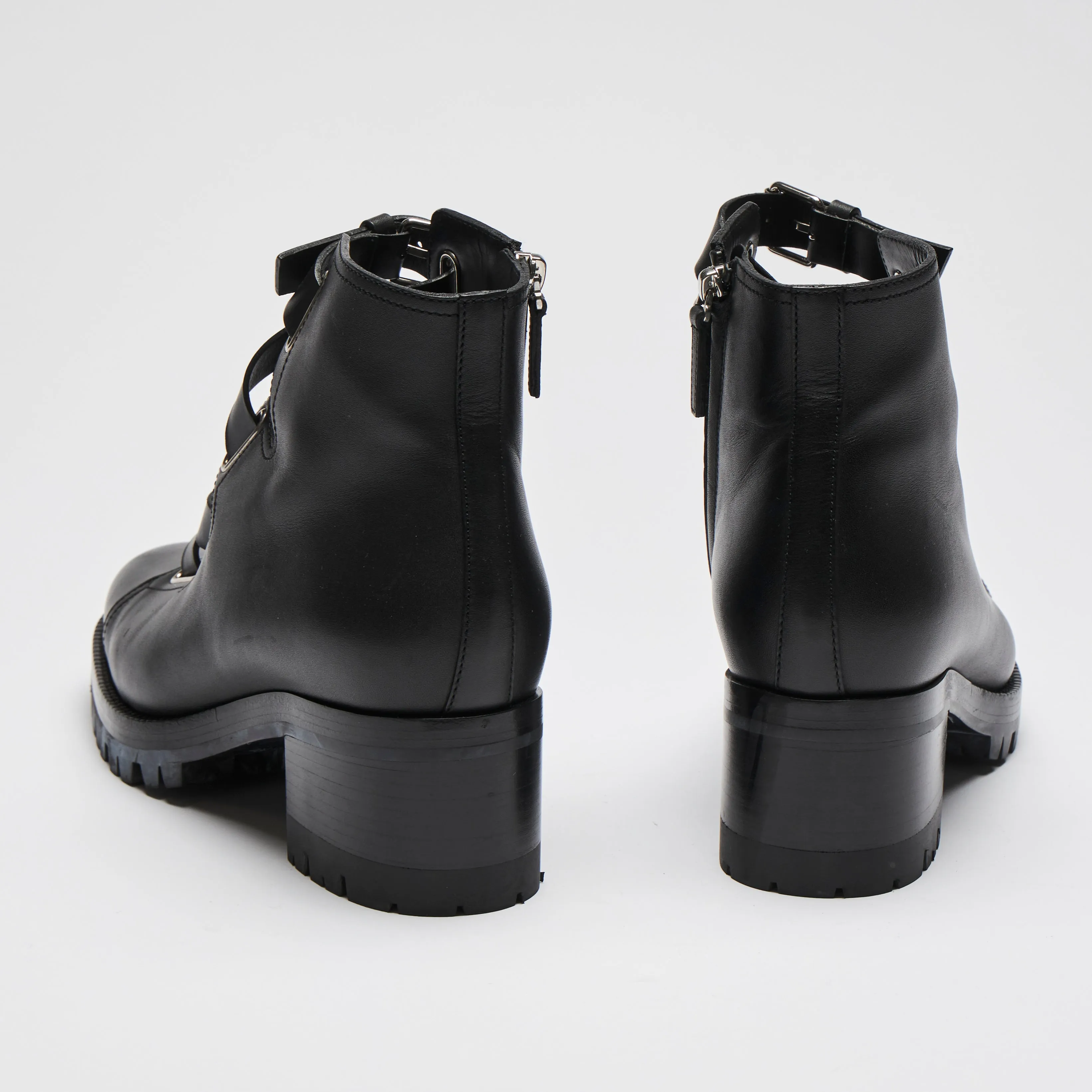 Valentino Black Leather Lace Up Ankle Boots Size 40
