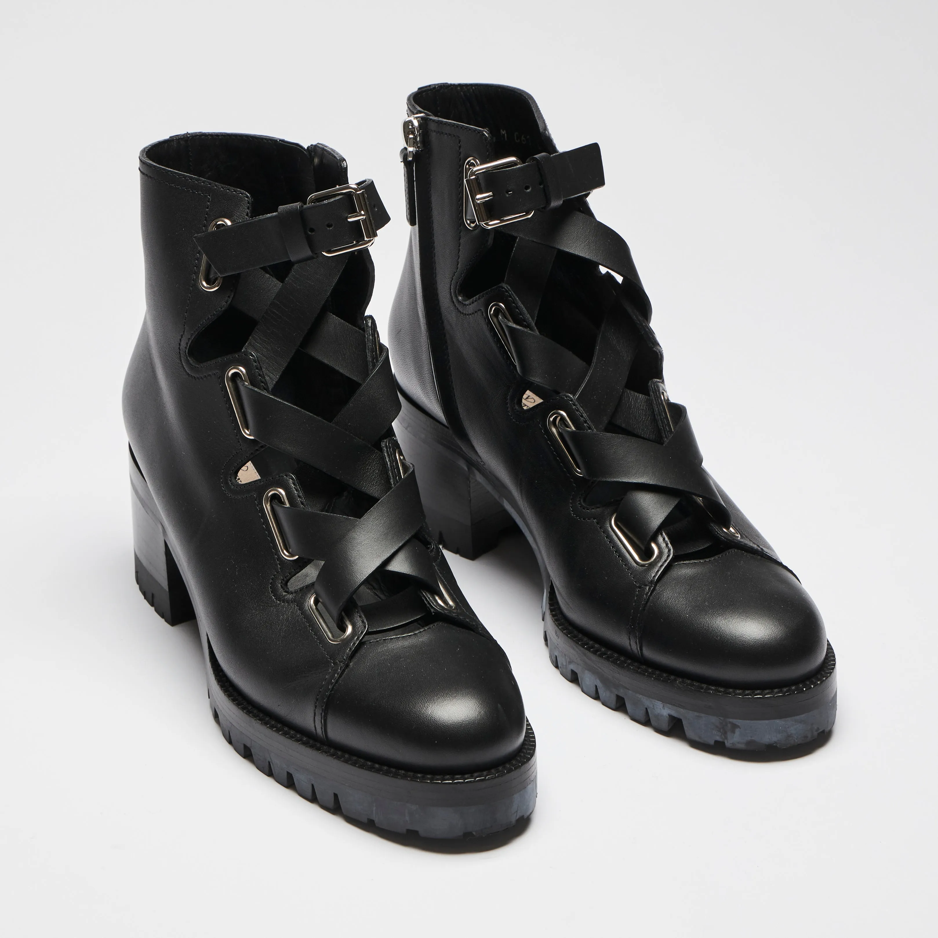 Valentino Black Leather Lace Up Ankle Boots Size 40