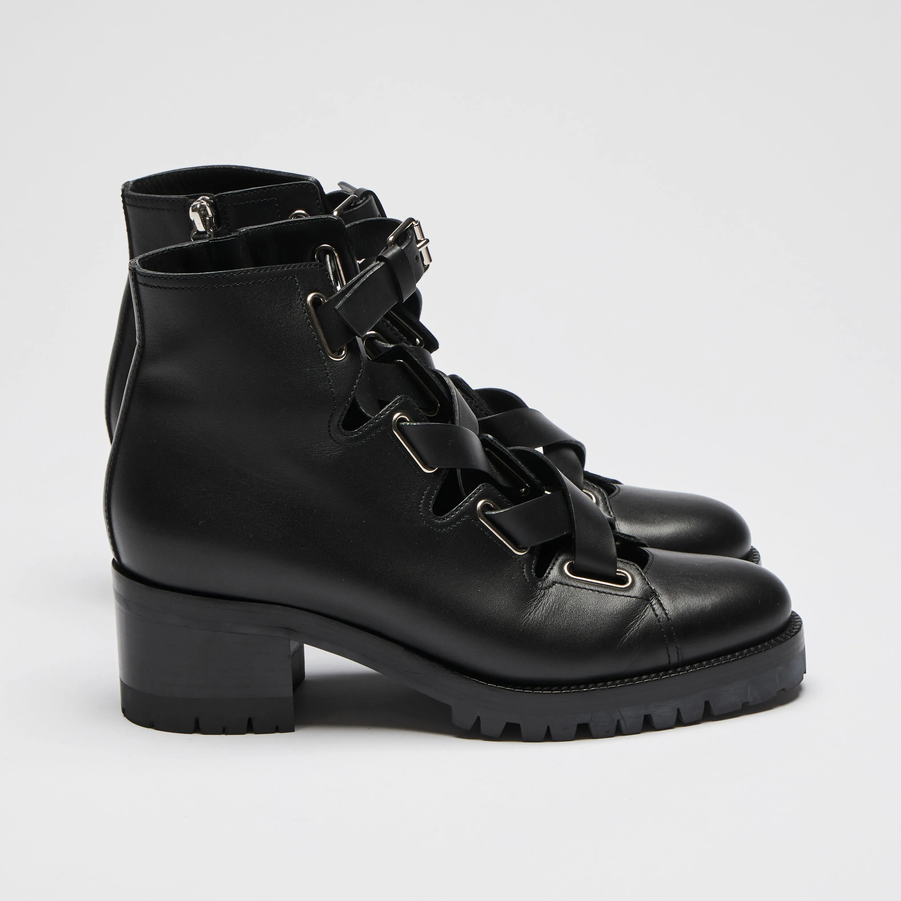 Valentino Black Leather Lace Up Ankle Boots Size 40