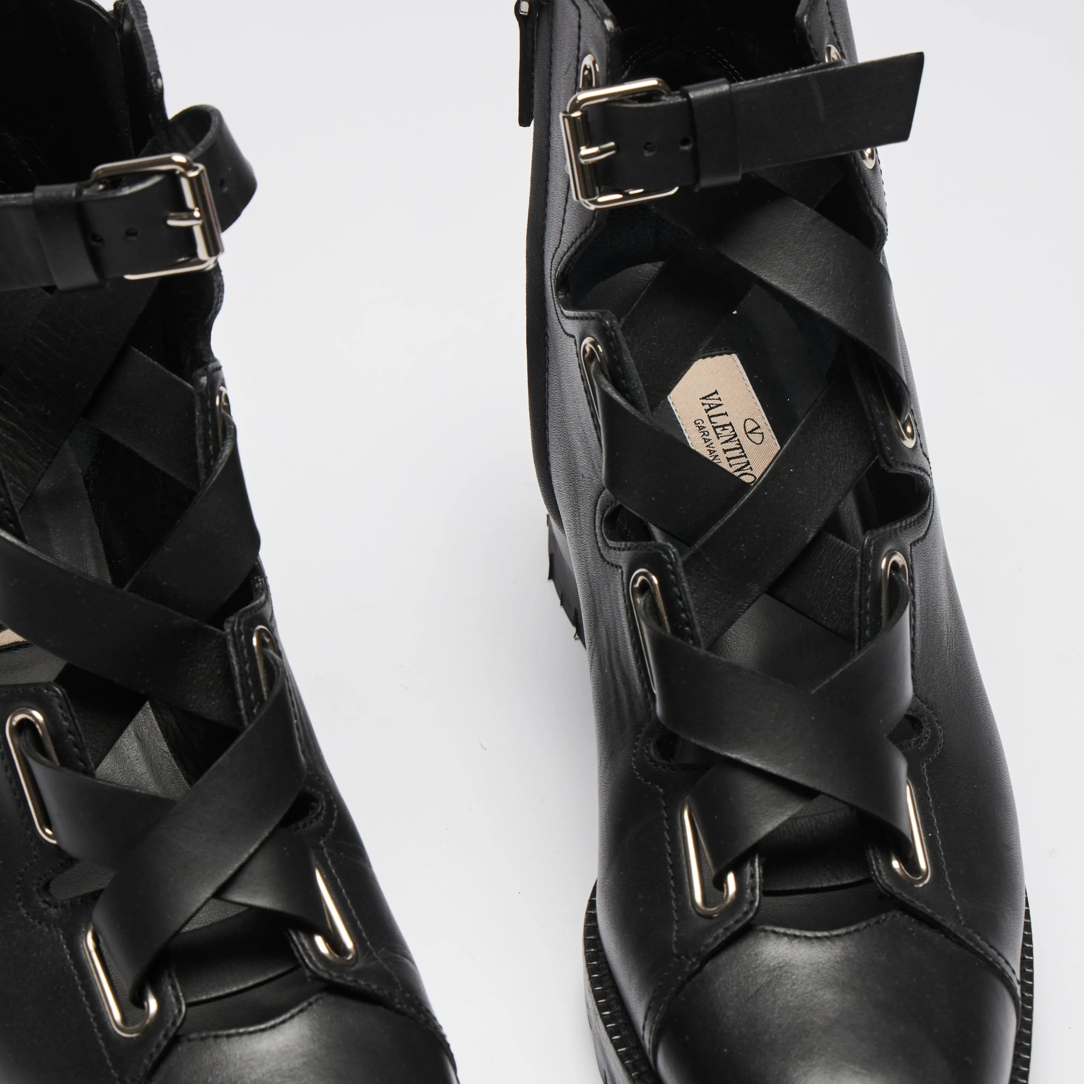 Valentino Black Leather Lace Up Ankle Boots Size 40