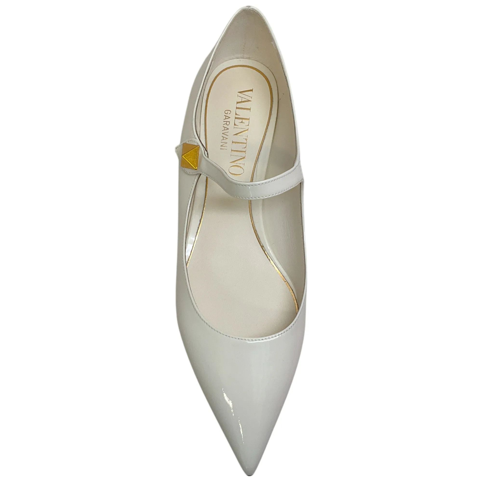 Valentino Ivory Patent Leather Mary Jane Ballerina Flats