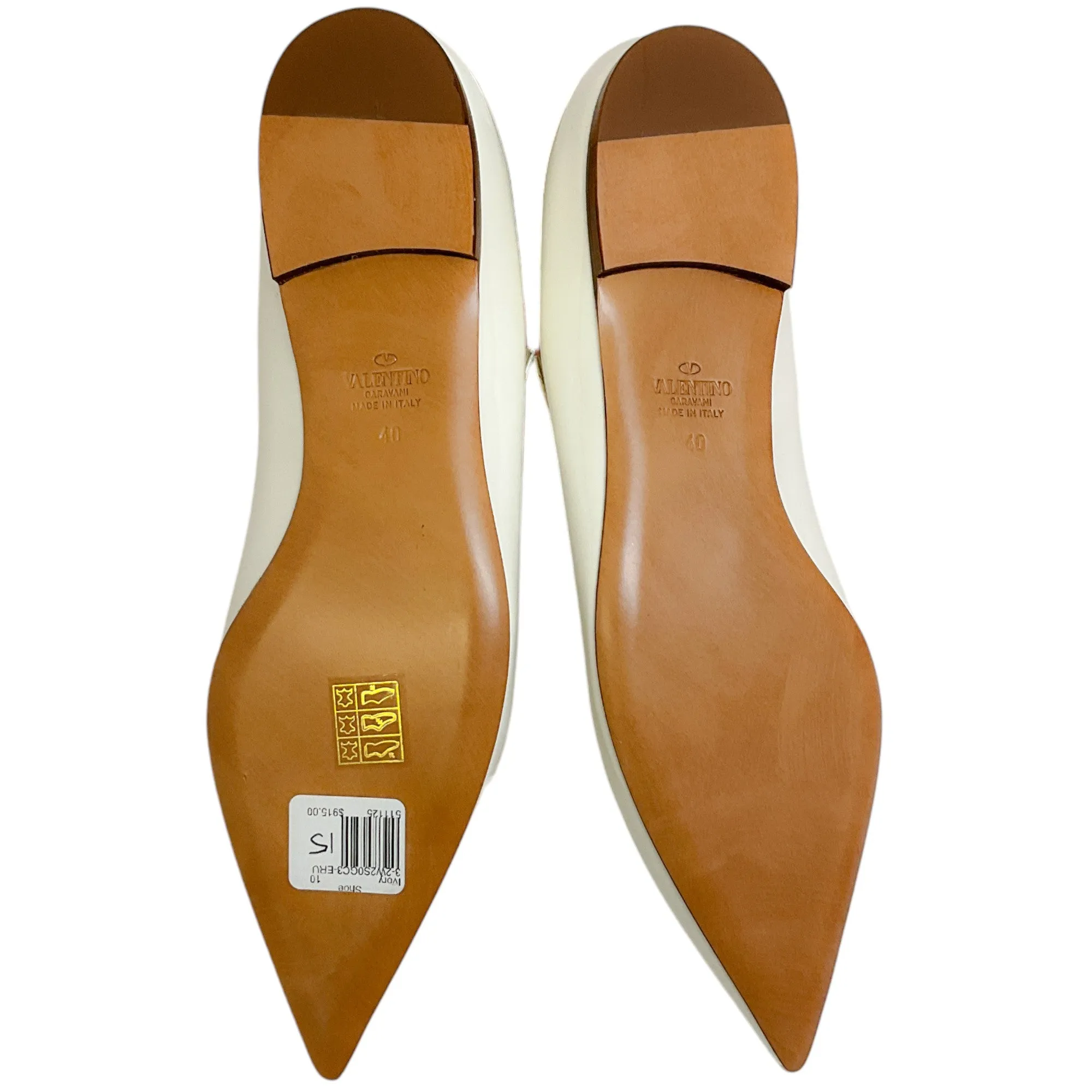Valentino Ivory Patent Leather Mary Jane Ballerina Flats