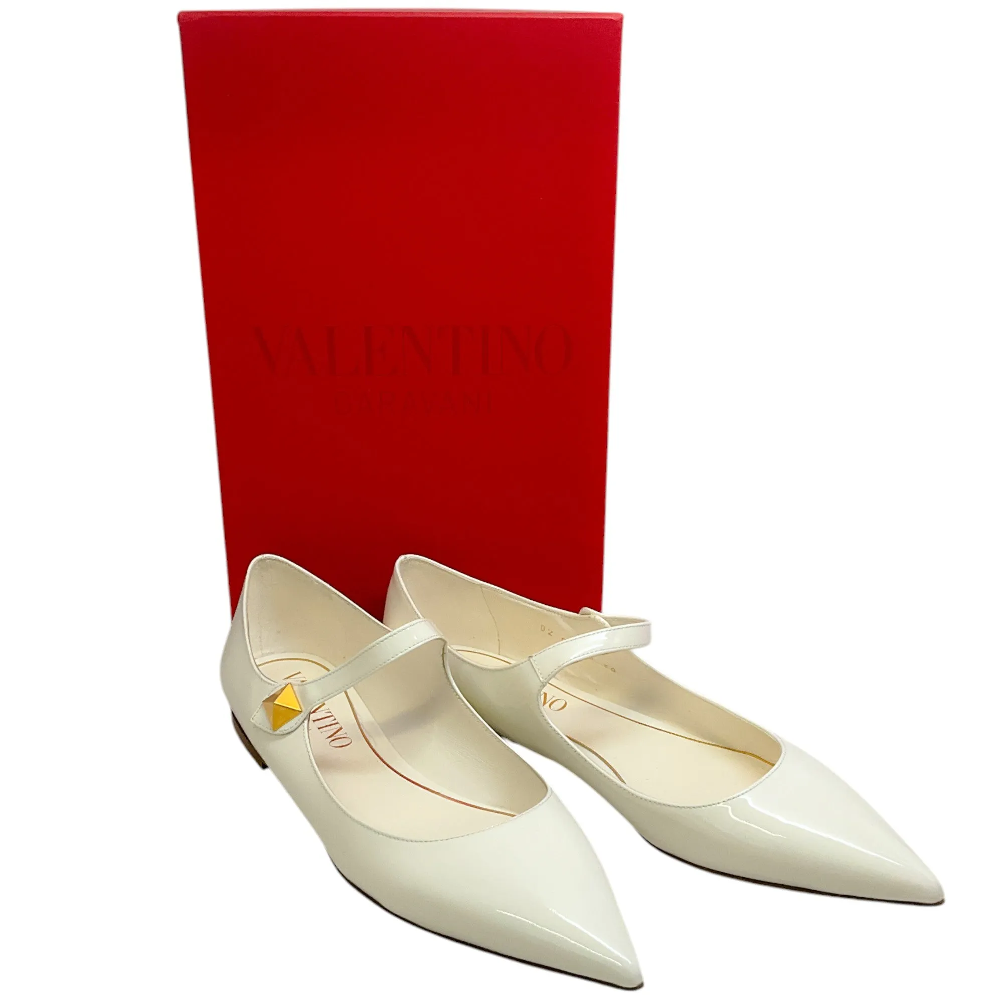 Valentino Ivory Patent Leather Mary Jane Ballerina Flats