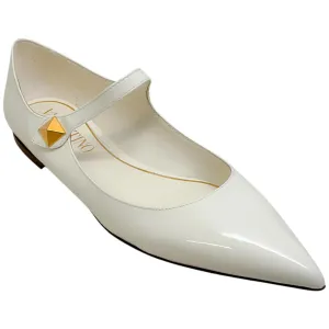 Valentino Ivory Patent Leather Mary Jane Ballerina Flats