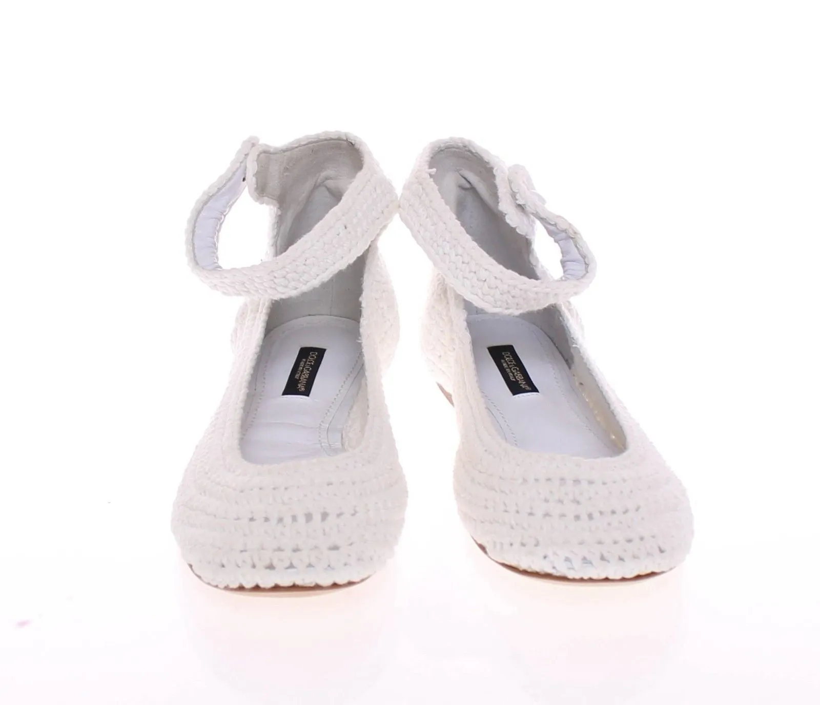 White Cotton Knitted Ballerina Flat Shoes