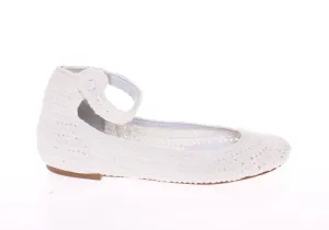 White Cotton Knitted Ballerina Flat Shoes