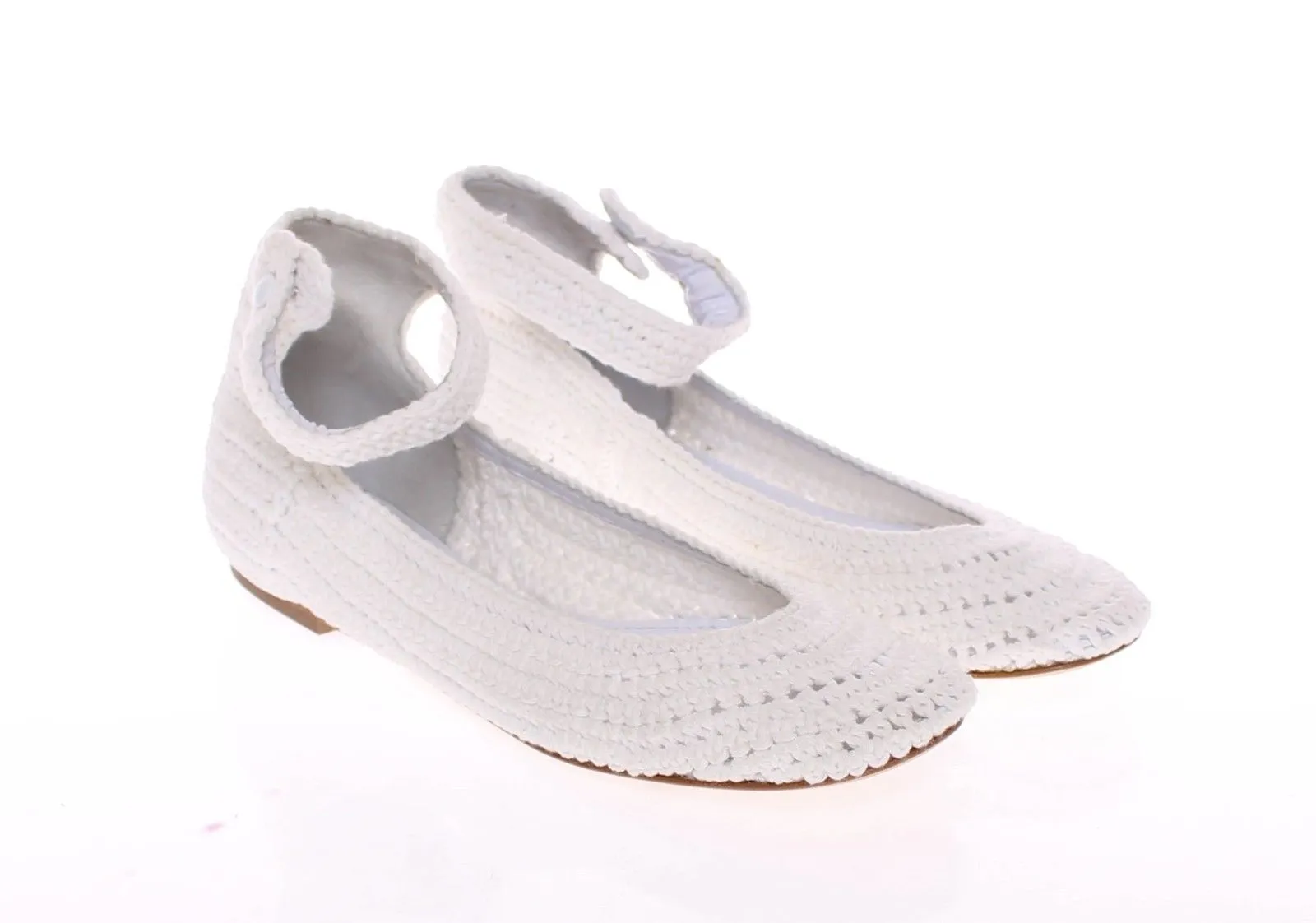 White Cotton Knitted Ballerina Flat Shoes