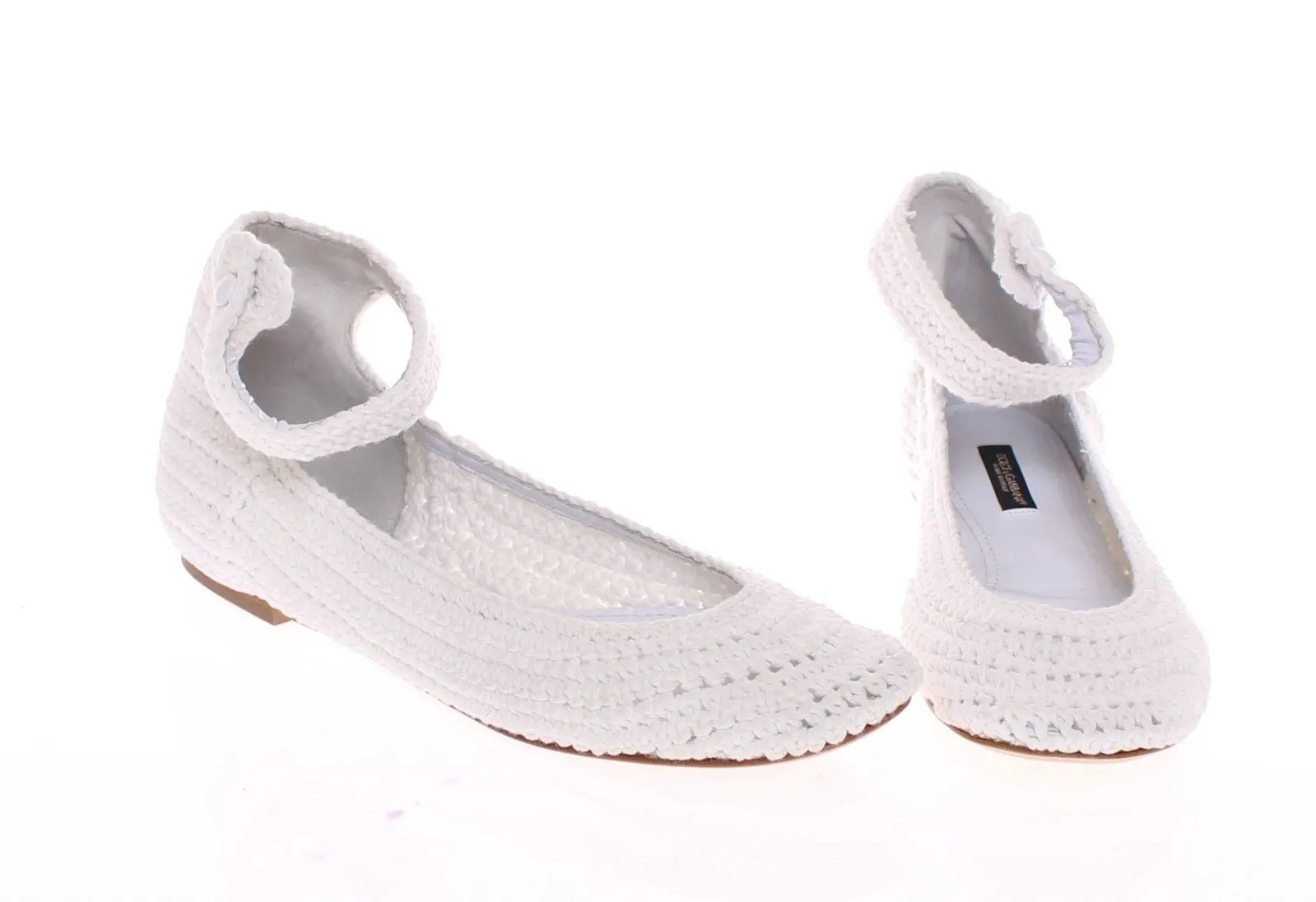 White Cotton Knitted Ballerina Flat Shoes