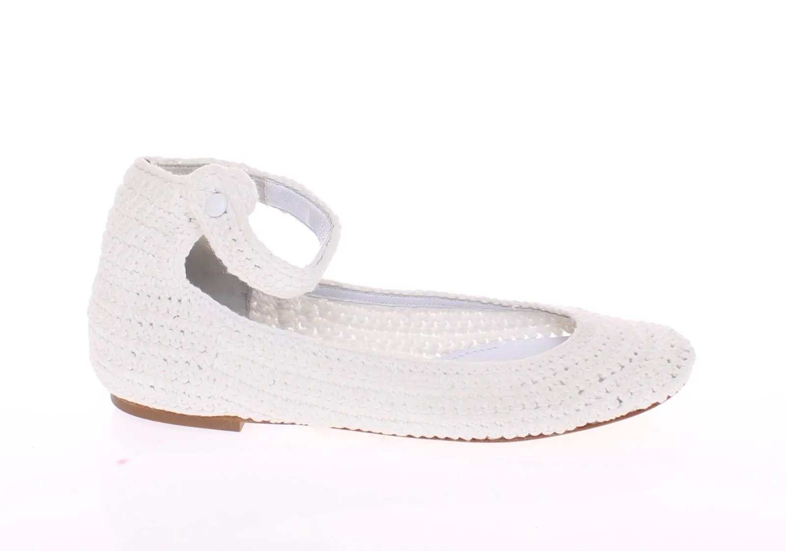 White Cotton Knitted Ballerina Flat Shoes
