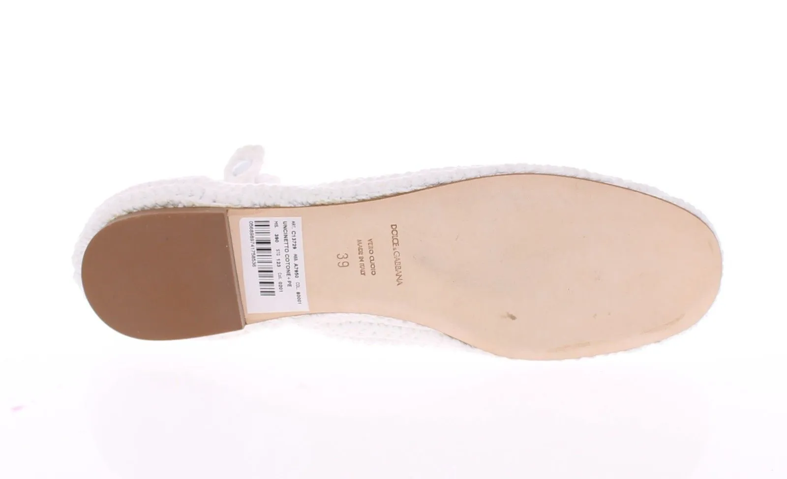 White Cotton Knitted Ballerina Flat Shoes