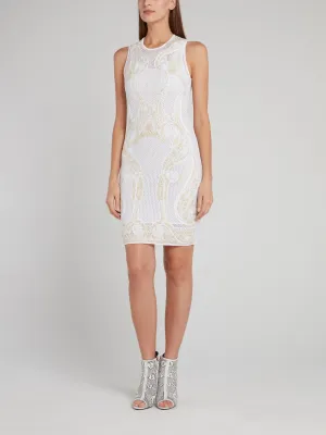 White Embroidered Net Pencil Dress