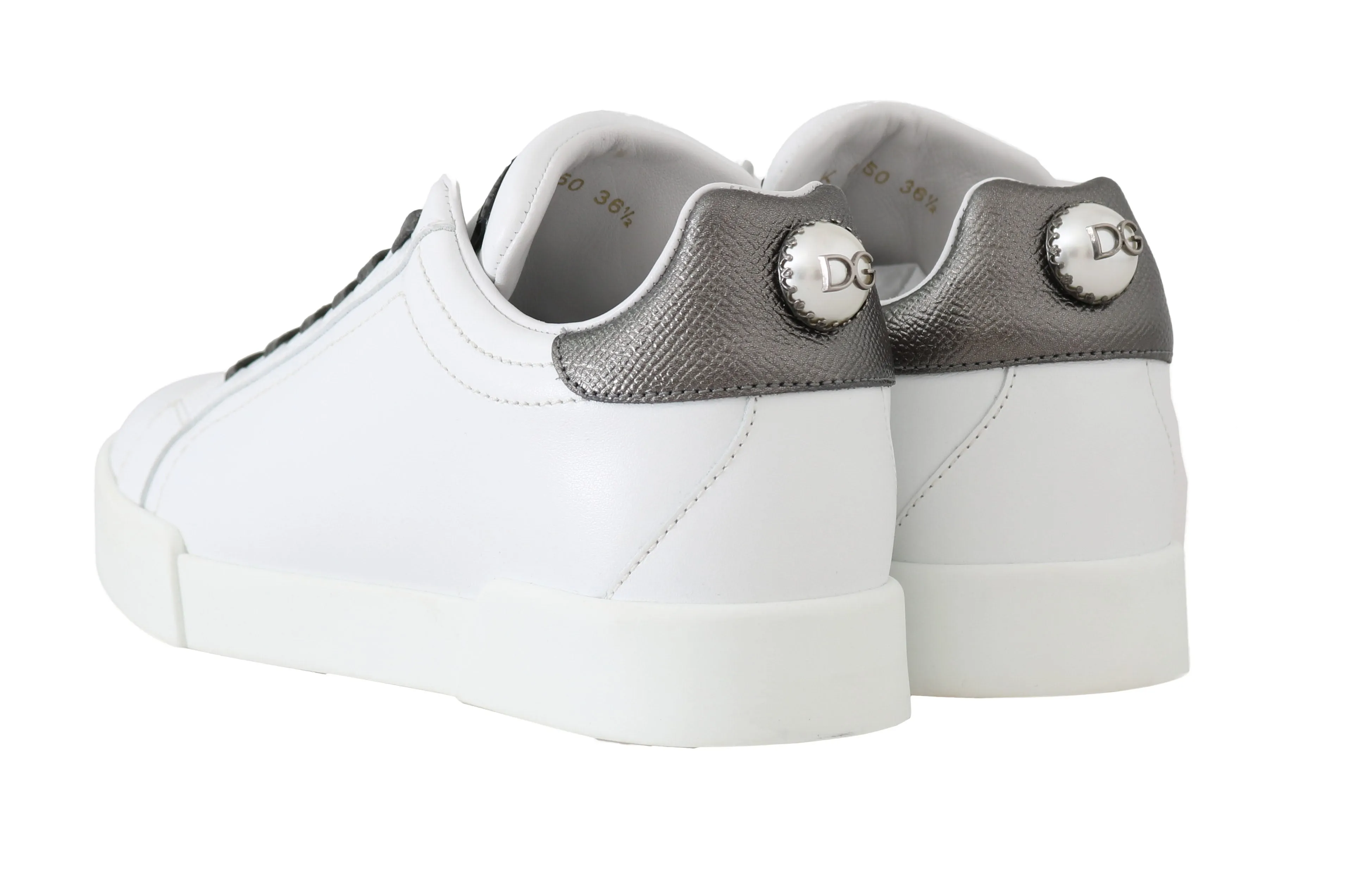 White Leather DG Pearl Logo Sneakers