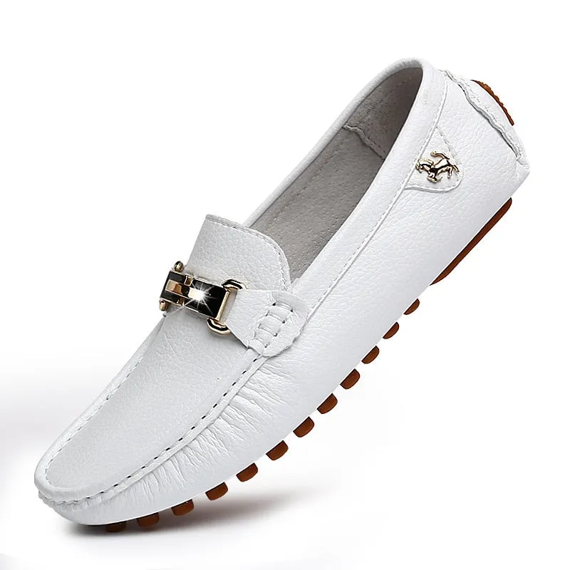 White Loafers Men Handmade Leather Shoes Black Casual Driving Flats Blue Slip-On Moccasins Boat Shoes Plus Size 46 47 48