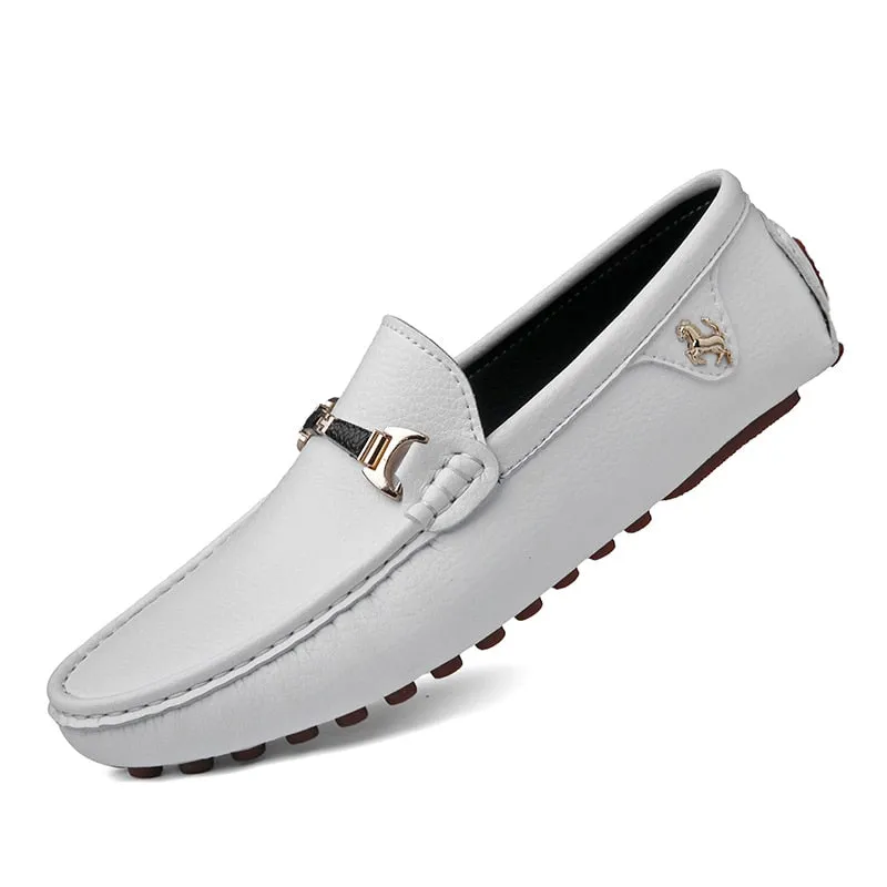 White Loafers Men Handmade Leather Shoes Black Casual Driving Flats Blue Slip-On Moccasins Boat Shoes Plus Size 46 47 48
