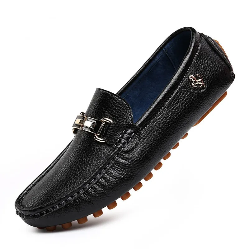 White Loafers Men Handmade Leather Shoes Black Casual Driving Flats Blue Slip-On Moccasins Boat Shoes Plus Size 46 47 48