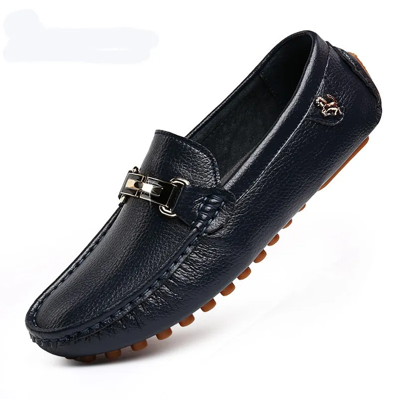 White Loafers Men Handmade Leather Shoes Black Casual Driving Flats Blue Slip-On Moccasins Boat Shoes Plus Size 46 47 48