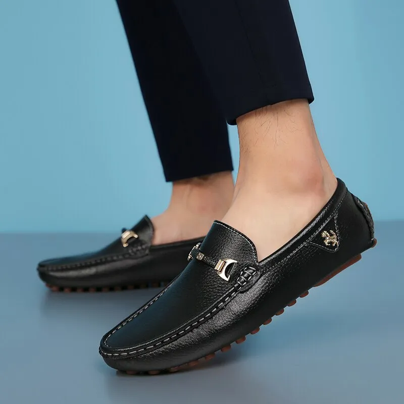 White Loafers Men Handmade Leather Shoes Black Casual Driving Flats Blue Slip-On Moccasins Boat Shoes Plus Size 46 47 48