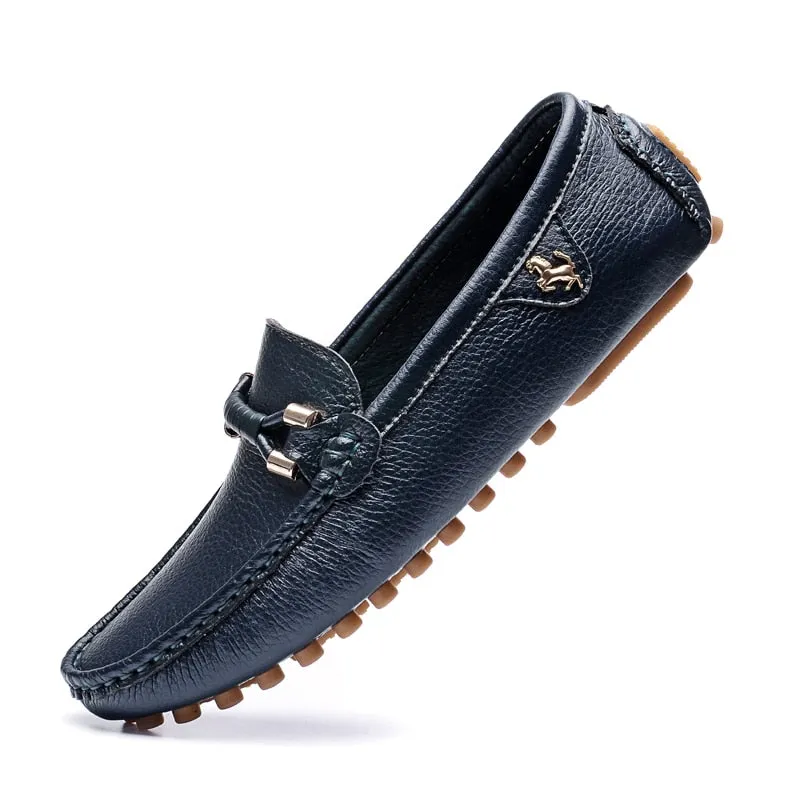 White Loafers Men Handmade Leather Shoes Black Casual Driving Flats Blue Slip-On Moccasins Boat Shoes Plus Size 46 47 48