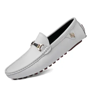 White Loafers Men Handmade Leather Shoes Black Casual Driving Flats Blue Slip-On Moccasins Boat Shoes Plus Size 46 47 48