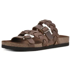 WHITE MOUNTAIN Shoes Holland Women's Flat Sandal, Brown/Leather, 10 M