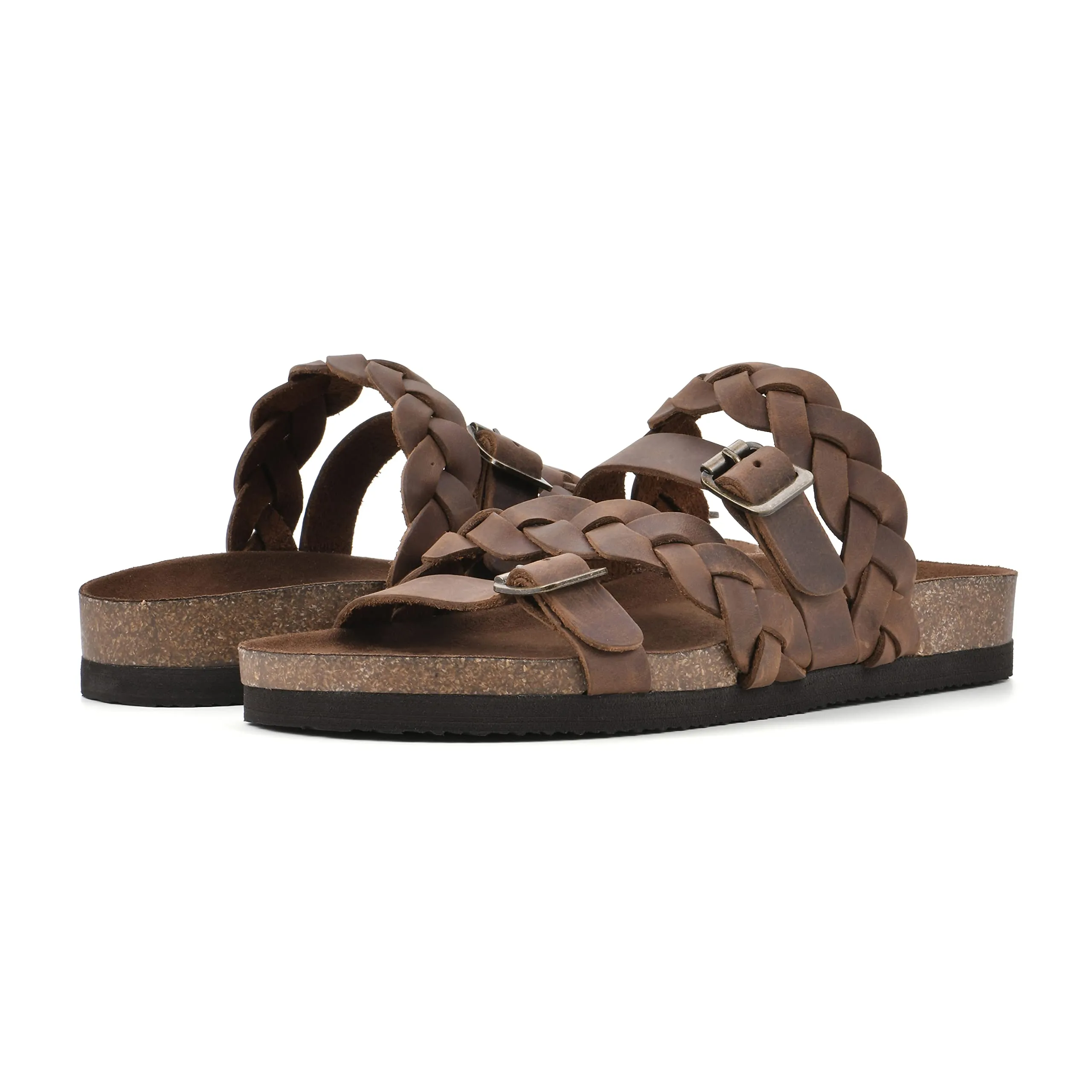 WHITE MOUNTAIN Shoes Holland Women's Flat Sandal, Brown/Leather, 10 M