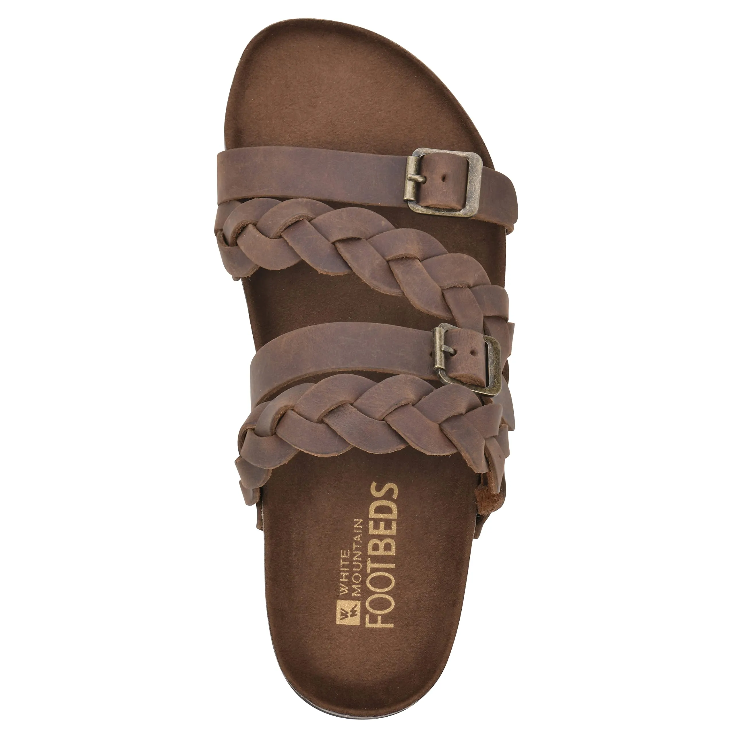 WHITE MOUNTAIN Shoes Holland Women's Flat Sandal, Brown/Leather, 10 M