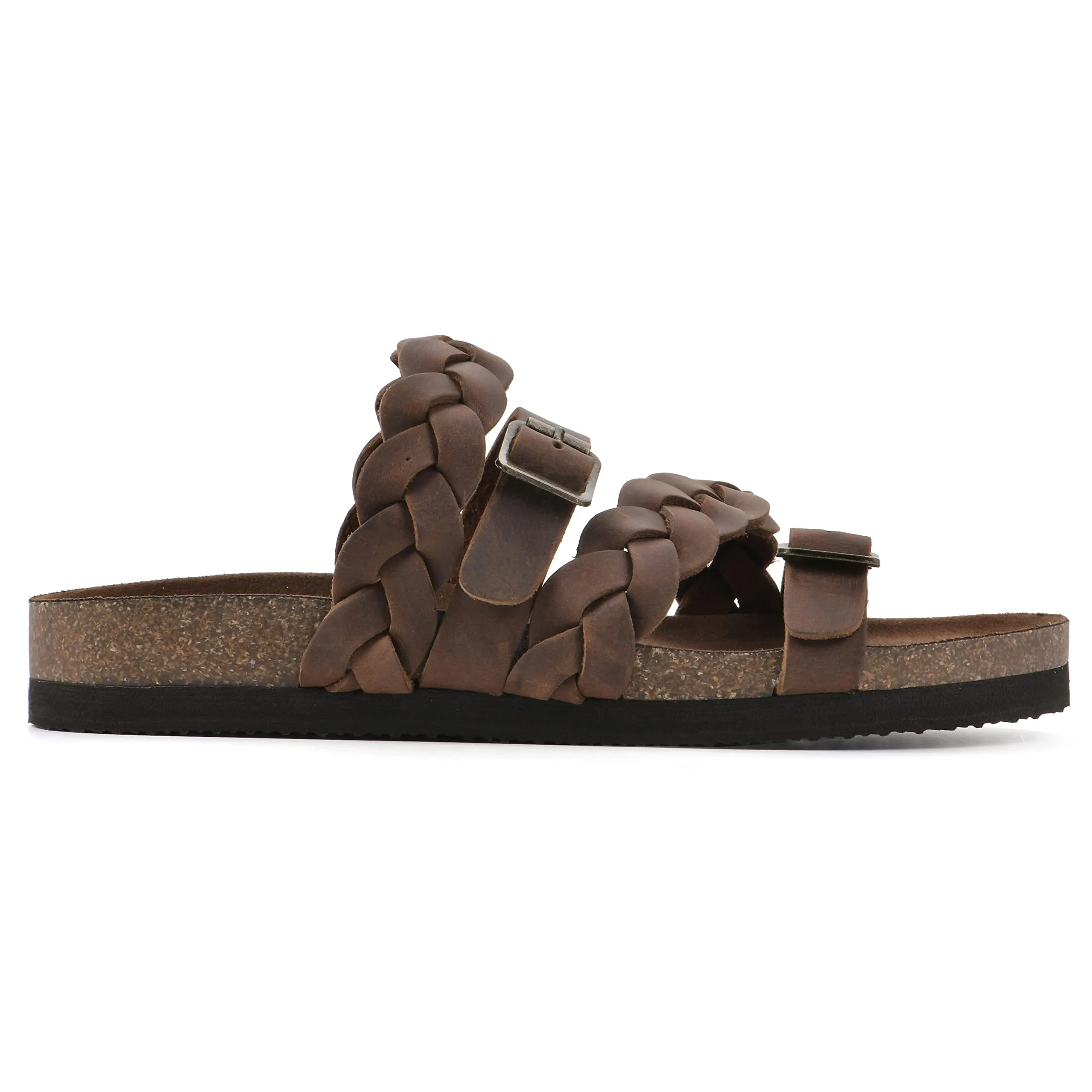 WHITE MOUNTAIN Shoes Holland Women's Flat Sandal, Brown/Leather, 10 M