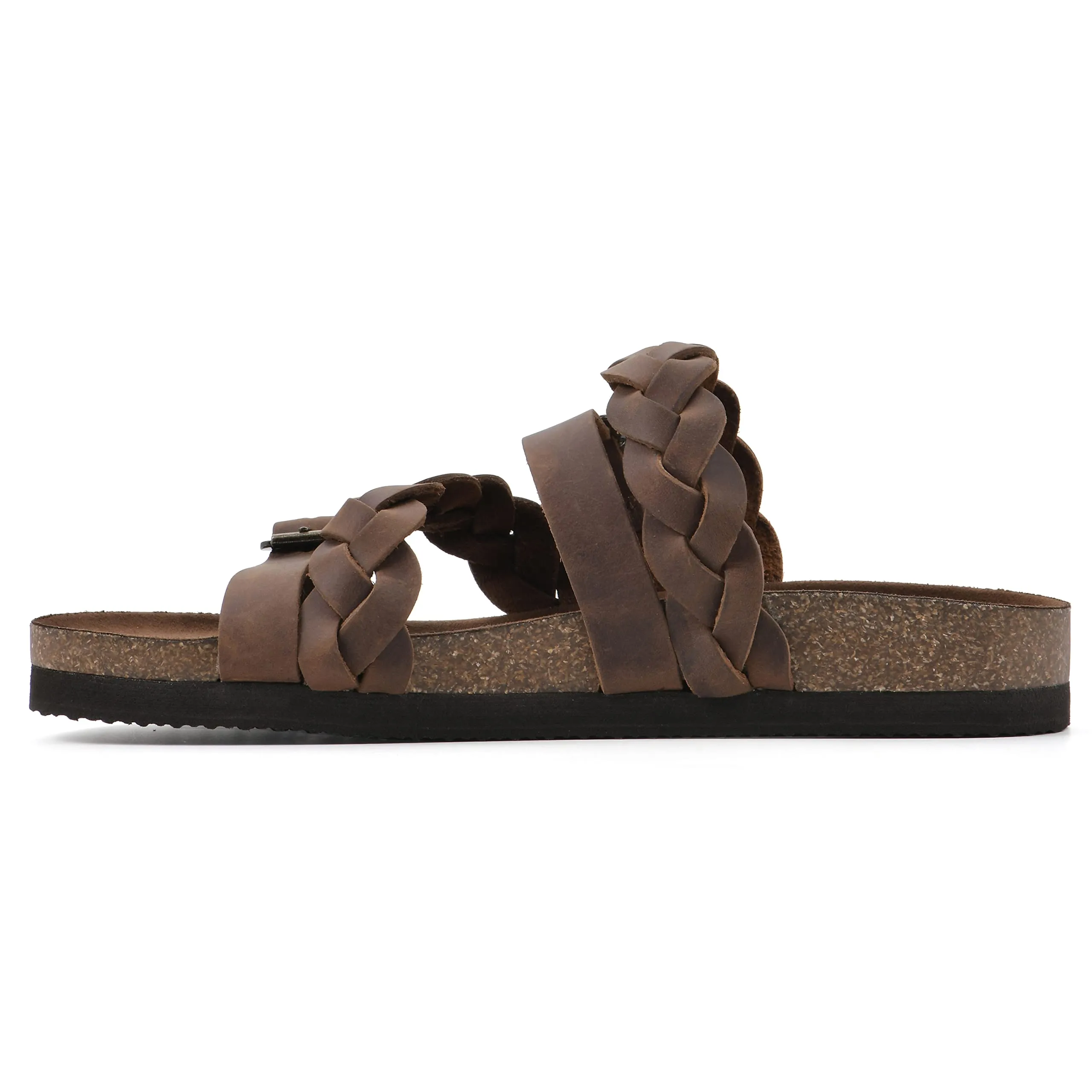 WHITE MOUNTAIN Shoes Holland Women's Flat Sandal, Brown/Leather, 10 M