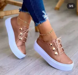 White Round Head Platform Causal Sports Student Cute Pink Girl Lolita Flats Spring