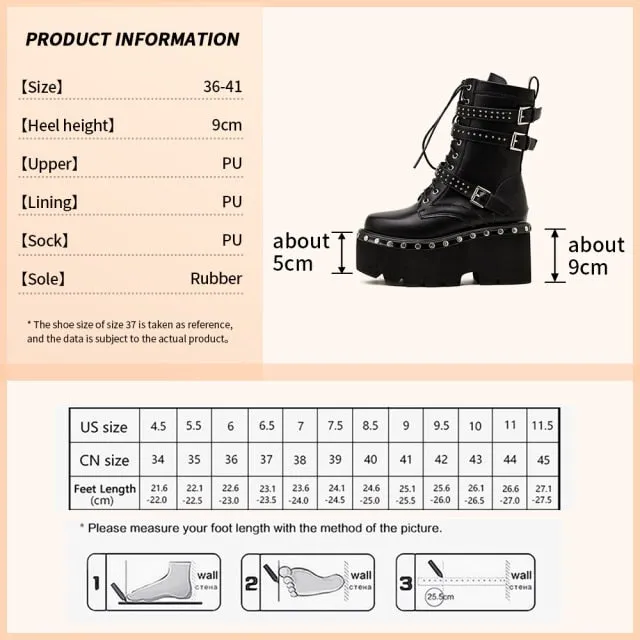 Women  Hight Ankle Boots Big Size Punk style