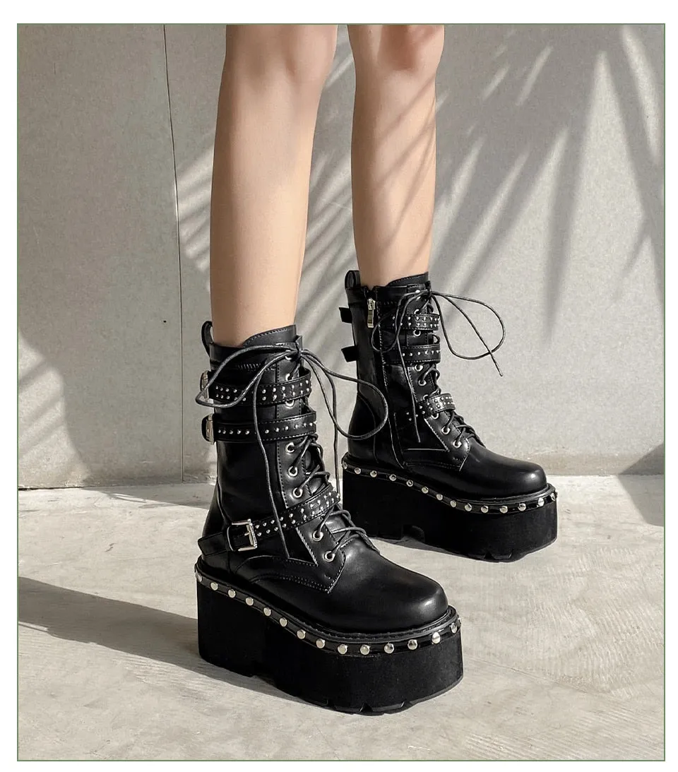 Women  Hight Ankle Boots Big Size Punk style